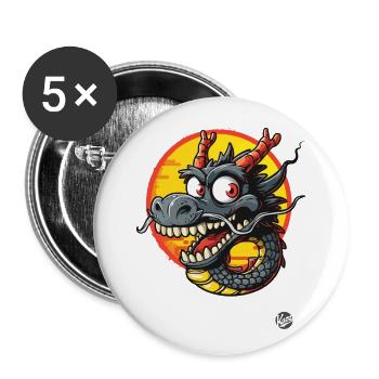 Funny Cartoon Dragon - Buttons large 2.2''/56 mm (5-pack) - white - Front