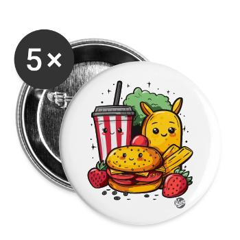 Restauration rapide Kawaii - Sucré et délicieux - Lot de 5 grands badges (56 mm) - blanc - Devant