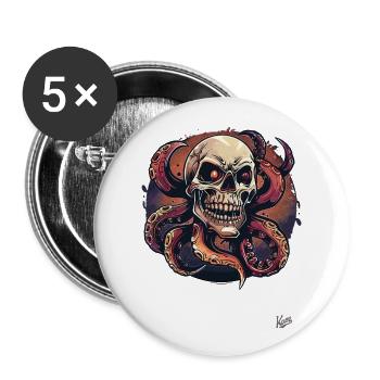 Octopus Skull Octopus - Buttons large 2.2''/56 mm (5-pack) - white - Front