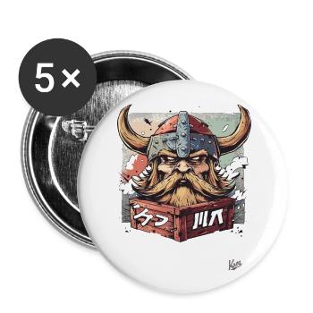 Unboxing eines Wikinger-Kriegers - Buttons groß 56 mm (5er Pack) - Weiß - Vorne