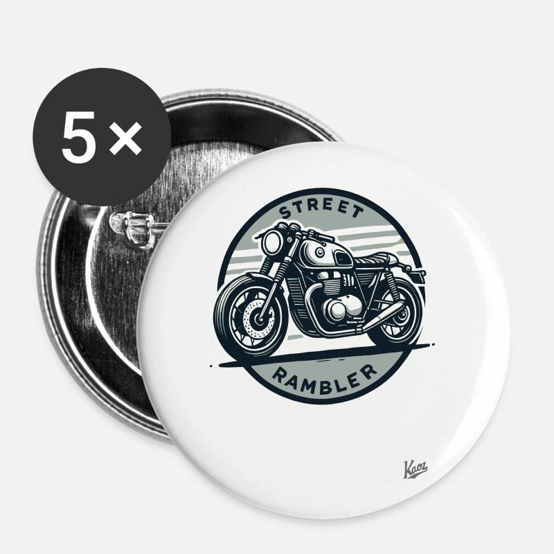 Street Walker - Café Racer Retro Motorcycle - Buttons large 2.2''/56 mm (5-pack) - white