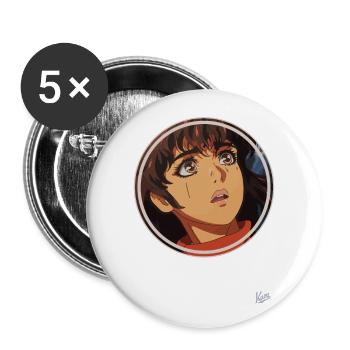 Japanese 90s Cartoon Girl - Buttons large 2.2''/56 mm (5-pack) - white - Front