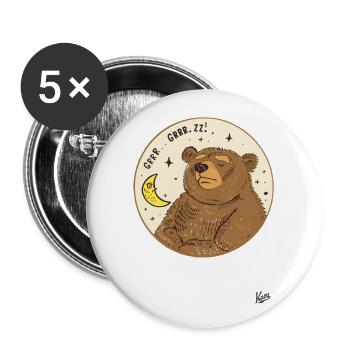 Tired sleeping bear with moon and stars - Buttons large 2.2''/56 mm (5-pack) - white - Front