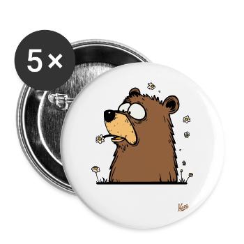 Der lustige Kamillenblumen-Bär - Buttons groß 56 mm (5er Pack) - Weiß - Vorne