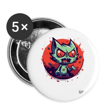 Verrückte Lustige Aggro-Katze - Buttons groß 56 mm (5er Pack) - Weiß - Vorne