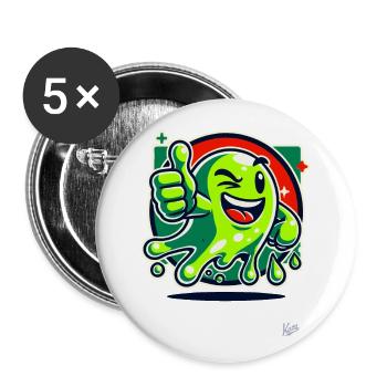 Monstre de slime vert avec pouces levés - Lot de 5 grands badges (56 mm) - blanc - Devant