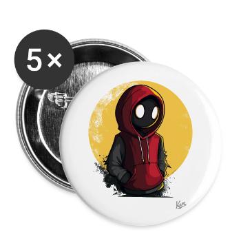 Mysteriöse Comic Figur im roten Hoodie - Buttons groß 56 mm (5er Pack) - Weiß - Vorne