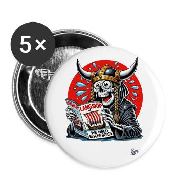 Wikinger-Sensenmann liest Langschiff-Magazin - Buttons groß 56 mm (5er Pack) - Weiß - Vorne