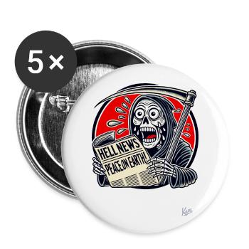 Sensenmann liest Zeitung, Frieden auf Erden - Buttons groß 56 mm (5er Pack) - Weiß - Vorne