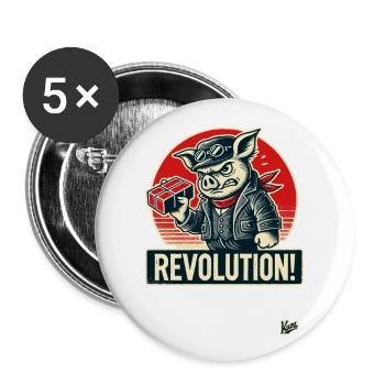 Retro Arbeiter Schwein lustige Revolution - Buttons groß 56 mm (5er Pack) - Weiß - Vorne