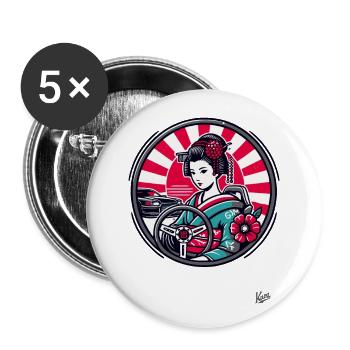 Retro geisha in JDM car tuning - Buttons large 2.2''/56 mm (5-pack) - white - Front