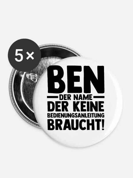 Vorname Ben - Buttons groß 56 mm (5er Pack) - Weiß
