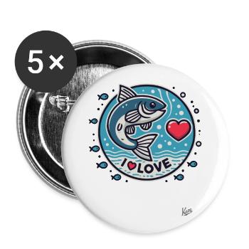 I love fish - Buttons large 2.2''/56 mm (5-pack) - white - Front
