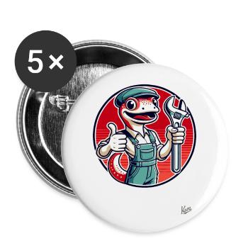 Handwerker-Gecko, Daumen mit Schraubenschlüssel - Buttons groß 56 mm (5er Pack) - Weiß - Vorne