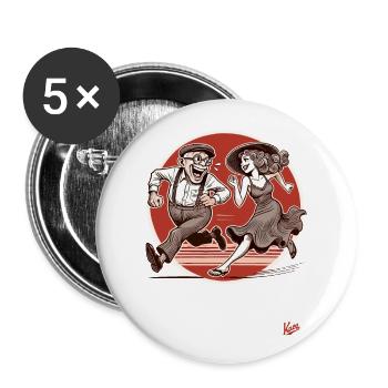 Retro Alter Mann und junge Frau Laufen weg - Buttons groß 56 mm (5er Pack) - Weiß - Vorne
