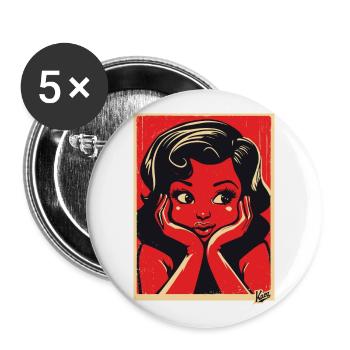 Retro Cartoon Girl - Buttons large 2.2''/56 mm (5-pack) - white - Front