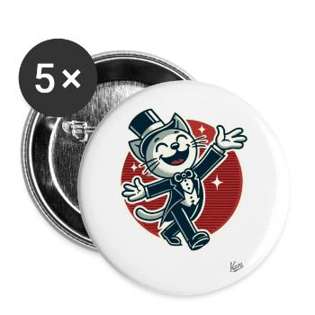 Elegant funny cat in tailcoat with top hat - Buttons large 2.2''/56 mm (5-pack) - white - Front