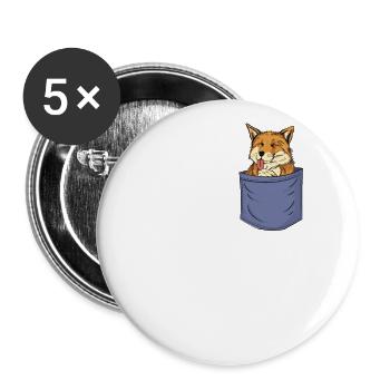 Fuchs Brusttasche Canidae Caninae Rotfuchs Fuchs - Buttons groß 56 mm (5er Pack) - Weiß - Vorne