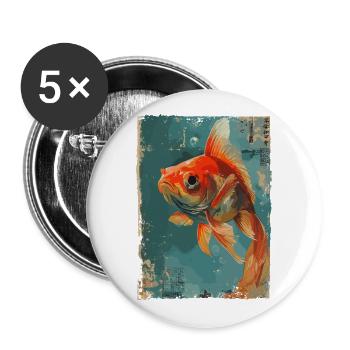 Poisson rouge japonais - Lot de 5 grands badges (56 mm) - blanc - Devant