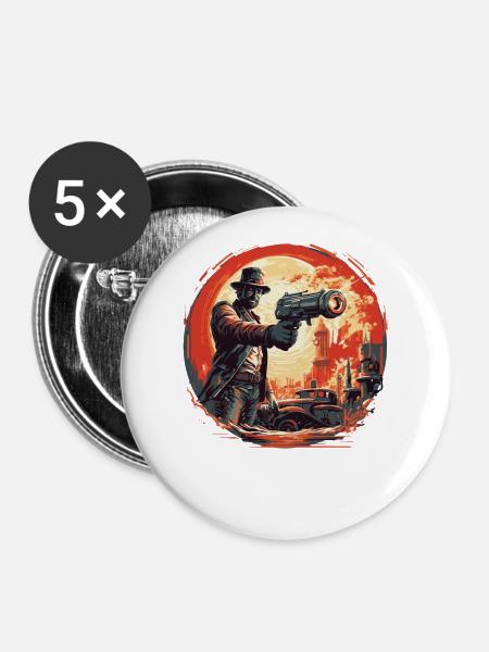 Sci-Fi-Strahlenkanonen-Showdown - Buttons groß 56 mm (5er Pack) - Weiß