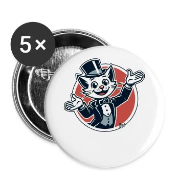 Chat joyeux en smoking et chapeau - Lot de 5 grands badges (56 mm) - blanc - Devant