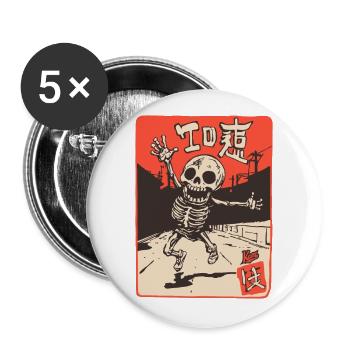 Japanese Edo Japan Retro Cartoon Skeleton - Buttons large 2.2''/56 mm (5-pack) - white - Front