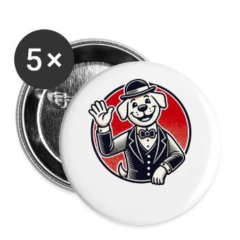 Gentleman Retro-Hund grüßt freundlich - Buttons groß 56 mm (5er Pack) - Weiß - Vorne