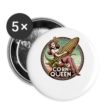 La reine du maïs avec un gros épi de maïs - Lot de 5 grands badges (56 mm) - blanc - Devant