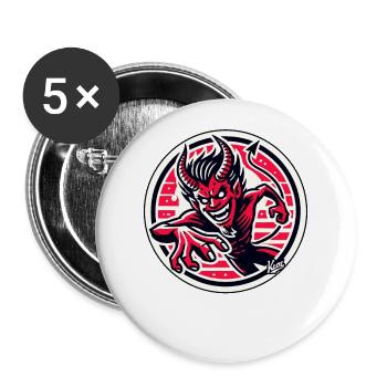 Agiler böser teuflischer Teufelskerl Teufel - Buttons groß 56 mm (5er Pack) - Weiß - Vorne