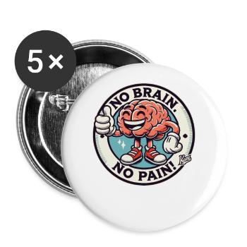Brain: No brain, no pain with thumbs up - Buttons large 2.2''/56 mm (5-pack) - white - Front