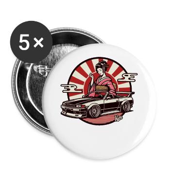 Japanese Geisha and JDM Motorsport Car - Buttons large 2.2''/56 mm (5-pack) - white - Front