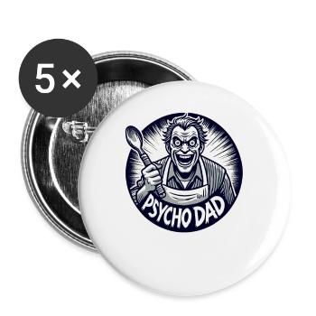 Papa psychopathe avec cuillère en bois - Lot de 5 grands badges (56 mm) - blanc - Devant