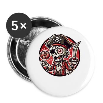 Piraten-Totenkopf-Mann mit Gehirn - Buttons groß 56 mm (5er Pack) - Weiß - Vorne