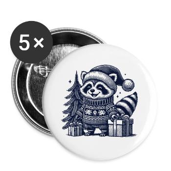 Merry Raccoon Christmas - Buttons large 2.2''/56 mm (5-pack) - white - Front