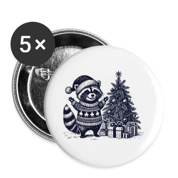 Cheerful raccoon with Christmas tree - Buttons large 2.2''/56 mm (5-pack) - white - Front