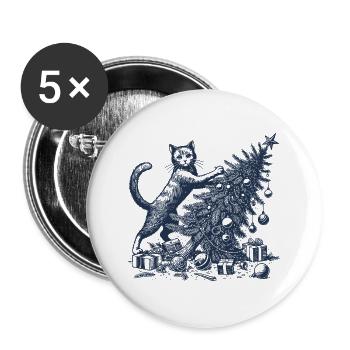 CatFunny Cat Noël Style Rétro - Lot de 5 grands badges (56 mm) - blanc - Devant