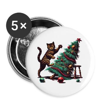 Lustige Katze Weihnachten Retro Vintage - Buttons groß 56 mm (5er Pack) - Weiß - Vorne