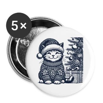 Funny Cat Christmas Retro Vintage Style - Buttons large 2.2''/56 mm (5-pack) - white - Front