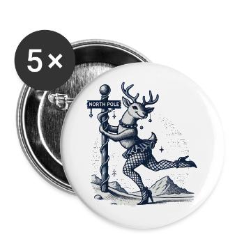 Lustiges Rentier Pole Dance Weihnachten - Buttons groß 56 mm (5er Pack) - Weiß - Vorne