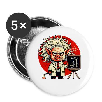 Genie Albert Schweinstein Schwein Wissenschaftler - Buttons groß 56 mm (5er Pack) - Weiß - Vorne