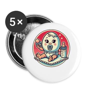 Oeuf pour bébé avec sucette et biberon - Lot de 5 grands badges (56 mm) - blanc - Devant