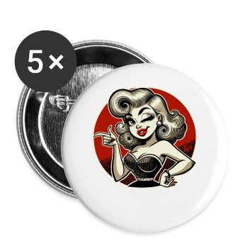 Retro-Blondine mit Zwinkern und Schnipsen - Buttons groß 56 mm (5er Pack) - Weiß - Vorne