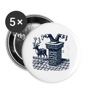 Lustiges Weihnachten steckt im Schornstein - Buttons groß 56 mm (5er Pack) - Weiß - Vorne