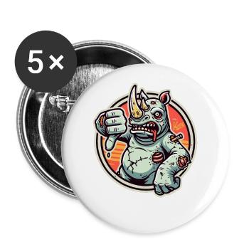 Unzufrieden und Daumen-runter-Zombie-Nashorn - Buttons groß 56 mm (5er Pack) - Weiß - Vorne