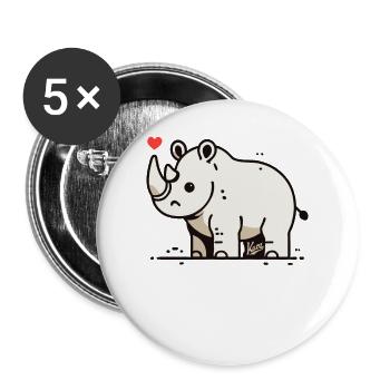 Lustiger, fröhlicher Cartoon-Nashorn - Buttons groß 56 mm (5er Pack) - Weiß - Vorne