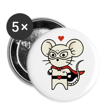 Maus Held der Liebe - Buttons groß 56 mm (5er Pack) - Weiß - Vorne