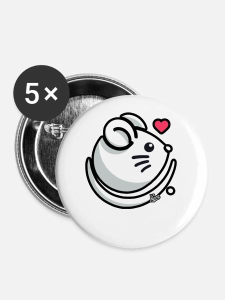 Liebe Herz und Maus - Buttons groß 56 mm (5er Pack) - Weiß