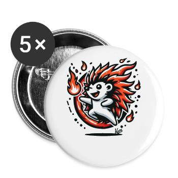 Hérisson chaud joyeux avec du feu - Lot de 5 grands badges (56 mm) - blanc - Devant