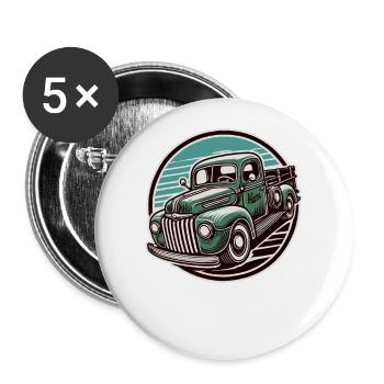 Camionnette rétro vintage Oldtimer - Lot de 5 grands badges (56 mm) - blanc - Devant