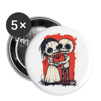 Couple squelette avec amour et cœur - Lot de 5 grands badges (56 mm) - blanc - Devant